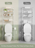 4 Tier Over The Toilet Storage Shelf with 3 Adjustable Shelves, Space Saver Bathroom Organizer with 4 Hooks, Freestanding Above Toilet Rack for Restroom Laundry (White)