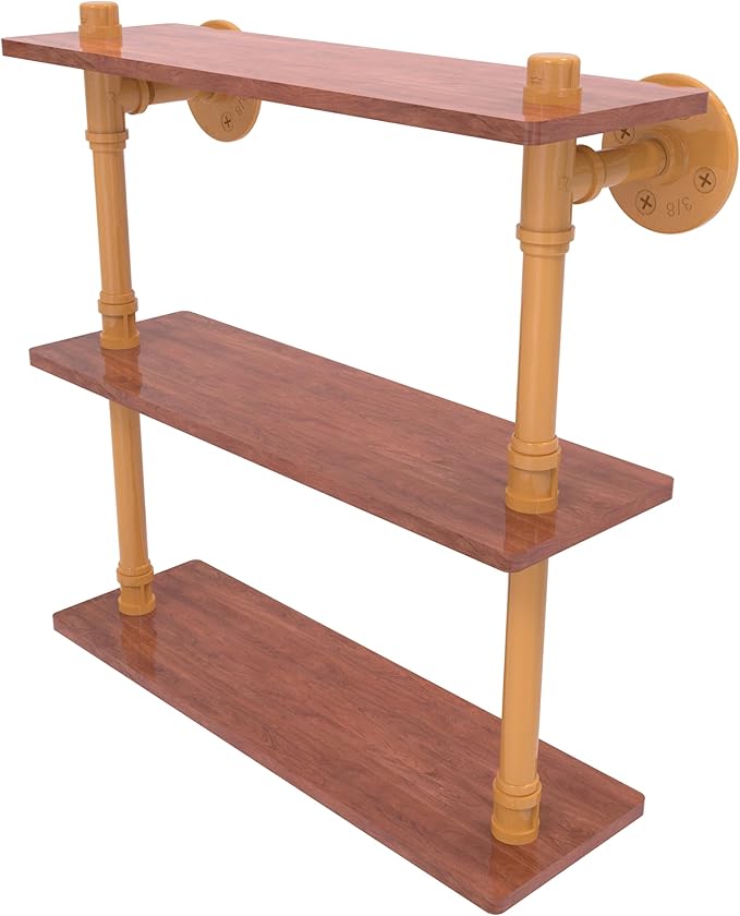 Allied Brass P-490-16-TWS-GLY Pipeline Collection 16 Inch Ironwood Triple Shelf, Golden Yellow
