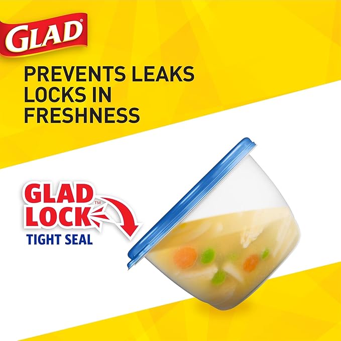 Glad GladWare Medium Rectangle Food Storage Containers with Lids, BPA Free Plastic for Soups Salads and Meal Prep, Airtight Leak Resistant, Microwave Dishwasher Freezer Safe, 24 Oz, 5 Count - 6 Pack