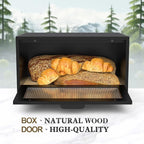 Bread Box for Kitchen Countertop Farmhouse Bread Holder Bread Storage Wooden Bread Container Black