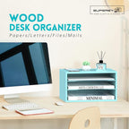 SUPEASY Wood Desk Organizer, 3 Tier Paper File Organizer for Desk, Wooden Desktop Organizer, Paper Letter Literature Mail Sorter, for Office School & Home Organization, Blue