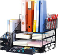 WCHOSOZH Mesh Desk Organizer, 4-Tier Paper File Holder with Letter Tray and 2 Pen Holders, Metal Desk Organizers and Accessories, Large Desktop Organizer for Office Home School Supplies(Black)