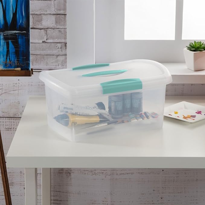 Sterilite Medium Nesting ShowOffs, Stackable Small Storage Bin with Latching Lid and Handle, Plastic Container to Organize Home, Clear, 24-Pack