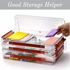 Set of 3 Portable Paper Storage Box Organizer, 9" X 13" Clear Plastic File Storage Box with Lids, Stackable Document Box Project Case for Organizing A4 File Paper, School Supply, Craft