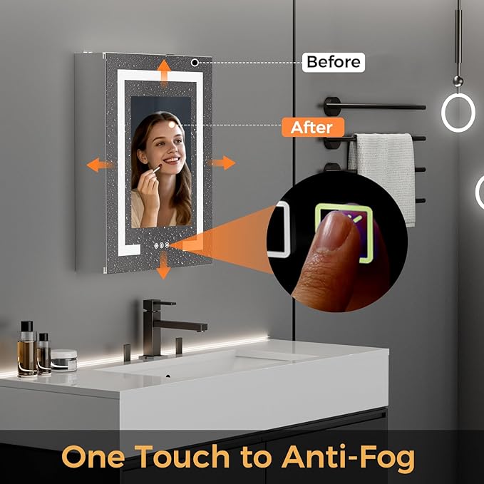 16 * 24 Smart LED Lighted Bathroom Medicine Cabinet Mirror with Touch Control, 3-Color Temperature, Stepless Dimming, 1-Hour Auto-Off – Ideal for Modern Bathrooms and Makeup Routines