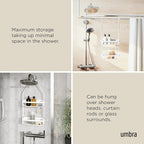Umbra Flex Hanging Shower Caddy with 2 Shelves, Bathtub Shelf and Bathroom Organizer, White