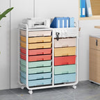 Rolling Storage Cart with 14 Drawers, Storage Organizer Cart with Tabletop and Pegboard,Utility Cart for Living Room, Classroom, Bedroom,Bathroom,Dorm,Office (Rainbow)