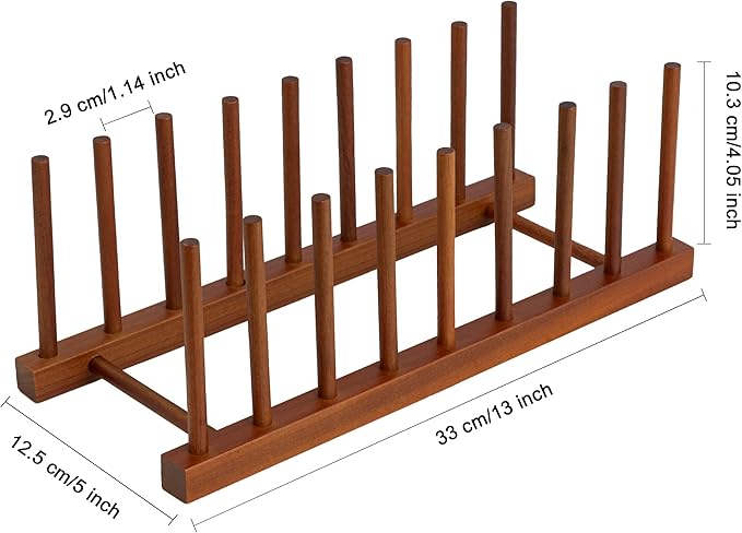 HBlife Teak Dish Plate Bowl Cup Book Pot Lid Cutting Board Drying Rack Stand Drainer Storage Holder Organizer Kitchen Cabinet（Keep Dry）