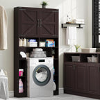Vabches Over The Toilet Storage Cabinet, Farmhouse Storage Cabinet Over Toilet with 2 Barn Doors ，Toilet Paper Holder Stand，Home Space-Saving Toilet Rack, for Laundry, Restroom, Bathroom(Walnut)