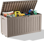 90 Gallon Deck Box Outdoor, Waterproof Outdoor Storage Boxes with Lids, Outside Resin Lockable Storage Box for Patio Cushions, Garden Tools(Grey)