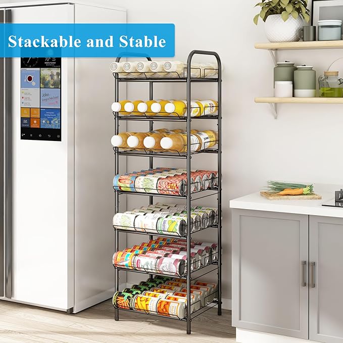 GILLAS 5 Tier Water Bottle Storage Rack, Free Standing Vertical Metal Organizer, Fits Different Sized Bottles Taller Cans, Easy Assembly Water Holder Stand for Kitchen Pantry, Black