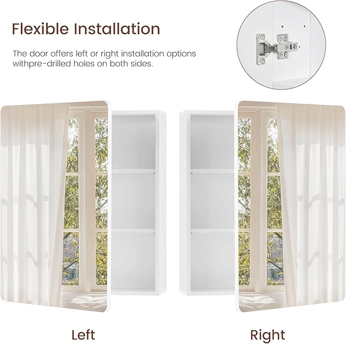 TEENFON Medicine Cabinet Mirror with 2 Adjustable Shelves, Bathroom Mirror with Storage, Recessed or Wall Mount Bathroom Cabinet, White