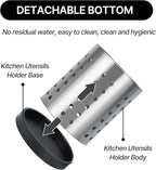 2Pcs Kitchen Utensils Holder with Base, Stainless Steel Spoon Holder, Silverware Countertop Organizer, Round Shape Essential Flatware Drying Rack, Silver (Small + Large)