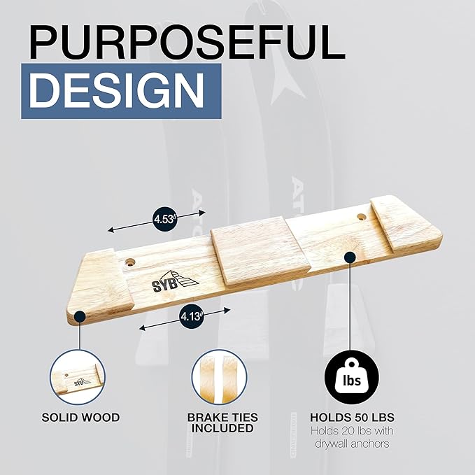 StoreYourBoard Horizontal Wood Ski Rack Wall Mount – Heavy Duty Ski Wall Mount Organizer, Space-Saving Ski Holders for Wall Display, Durable Skis Rack for Garage, Home or Cabin - Natural Wood (Medium)