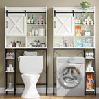 Vabches Over The Toilet Storage Cabinet, Farmhouse Storage Cabinet Over Toilet with Sliding Door & Toilet Paper Holder Stand, Home Space-Saving Toilet Rack for Bathroom, Restroom