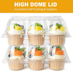 LotFancy (6 Count x 10 Sets) Cupcake Containers, Clear Plastic Cupcake Boxes, Disposable Cupcake Carriers with Detachable Tall Dome Lid, BPA Free, Standard Size