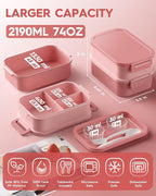Adults Bento Lunch Box Set with Thermo Bag, 74oz Stackable Leak-proof 3-tiers Bento Box, Built-in Utensil and Sauce Container for Work, School, Dining Out (Pink)