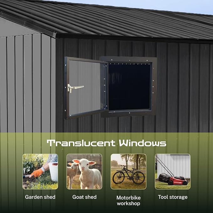 8' x 6' XL Outdoor Storage Shed, Sturdy Metal Building w/Floor and Operable Window for Garden, Backyard, Poolside and Lawn, Grey