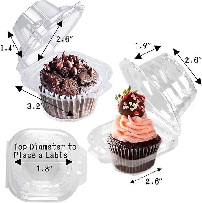 100 Pack Individual Cupcake Containers Plastic Cupcake Boxes Cupcake Holders Stackable Deep Dome Cupcake Carrier
