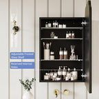 Victorian-Style Recessed Bathroom Medicine Cabinet, Storage Cabinet, Bathroom Wood Wall Cabinet with Curved Mirror, Black, 17.5x29 Inch