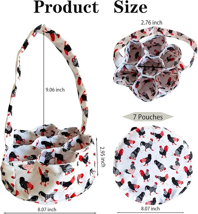 UKJENT Egg Collecting Basket, 7 Pouches Large Chicken Egg Gathering Basket, Machine Washable, Hold Different Size Eggs Collection Carrier Bag, Duck Goose Quail Fresh Eggs Collector, Farm & Home Use