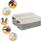 DULLEMELO Small Storage Baskets 15"x6"x5.5", Fabric Storage Bins for Toilet Tank Top [2 Pack], Back of The Toilet Basket (White&Grey)