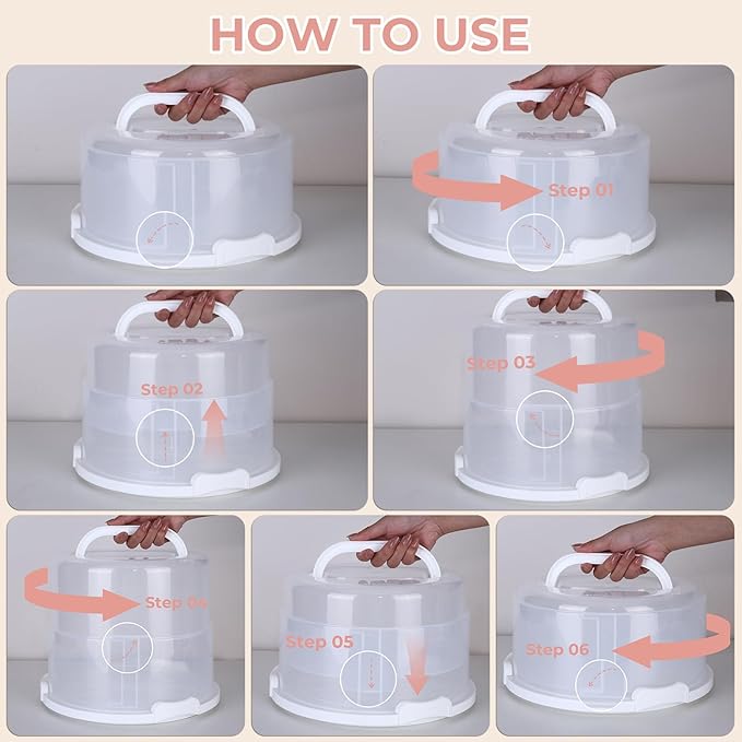 Foldable Cake Carrier, Holds up to 10in Round and 8.5in High Cake, with Lid and Handle