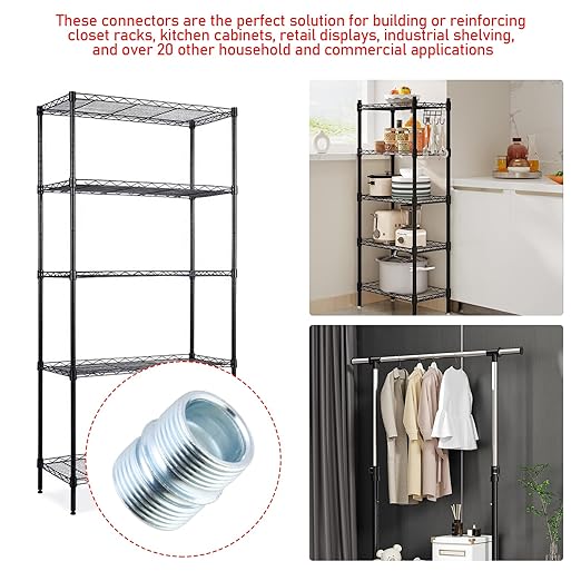 12 Pack 1 Inch Shelf Pole Connectors, 16-Tooth Coarse Thread Design for a Secure and Stable Wire Shelving Unit, Closet Rack Extension, and DIY Storage Solutions