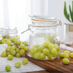 Encheng 32 oz Glass Food Storage Jars with Airtight Lids,Clear Airtight Canister with Leak Proof Rubber Gasket,1000 ml Square Large Mason Jars with Clamp Lids for Canning,Cereal,Beans,6 Pack