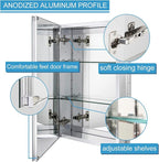 Fundin Aluminum Bathroom Mirror Cabinet Recess Mount Only, with Framless Double Sided Mirror Door, 15 Inch x 24 Inch