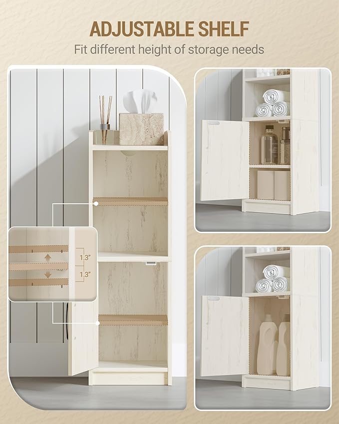 Bathroom Storage Cabinet, Small Farmhouse Corner Floor Cabinet with Door and Shelves, Narrow Toilet Paper Holder Stand, Bathroom Organizer with Adjustable Shelf, for Small Spaces,Rustic White