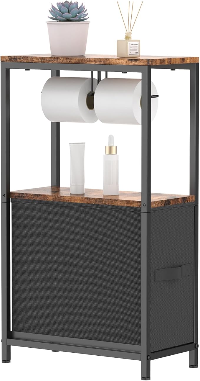 Toilet Paper Holder Stand with Drawer, Free Standing Toilet Paper Holder, Standing Small Bathroom Storage Cabinet, Slim Toilet Storage Cabinet for Small Space