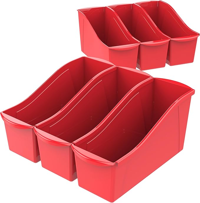 Storex Large Book Bin, 14.3 x 5.3 x 7 Inches, Red, Case of 6 (71116U06C), 14.3 x 5.3 x 7 Inches, 6-Pack