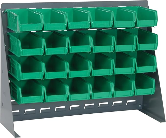 Quantum Storage Systems QBR-2721-210-24GN Ultra Bin Complete Bench Rack Package with 24 Ultra Bins, 27" x 8" x 21" , Green