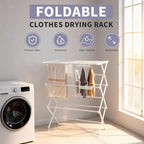 Foldable Clothes Drying Rack, Extendable Laundry Drying Rack, Clothes Airer, Steel Frame, 24-39.2”W x 23.6”D x 40.55 H, Easy Assembly, Indoor Outdoor Use, White