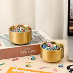 BTSKY 2 Pack Golden Paper Clip Holder, Stackable Paperclip Box Metal Storage Bowl for Office Supply Accessories, Round Small Storage Holder Cute Jewelry Organizer for Office Bathroom Vanity