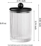 3Pack Glass Qtip Holder Dispenser Set - Bathroom Canister Storage Organizer for Cotton Balls, Swabs, Floss Picks, and Makeup Sponges with Matte Black Metal Lid - Clear Vanity Apothecary Jars