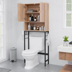 Tangkula Over The Toilet Storage Cabinet, Bathroom Space Saver Organizer with 2 Doors, Metal Stand, 2 Side Hooks, Freestanding Above Toilet Storage Cabinet for Restroom Laundry (Natural)