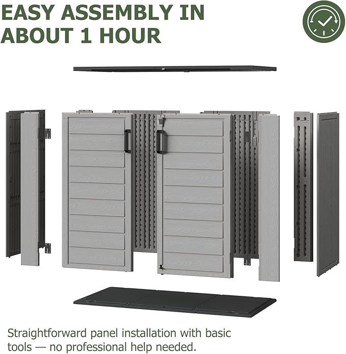 Aoxun 41 Cu Ft Outdoor Storage, Waterproof Vertical Resin Shed Outdoor Storage Cabinet for Garbage Bin, Generators & Yard Gear (Grey)