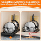 Pots and Pans Organizer for under Cabinet Pull Out Cabinet Organizer Sliding Pot and Pan Organizer in Kitchen, Cabinet Pull Out Shelves, for Pots, Lids and Pan Organizer with Two Types of Shelves