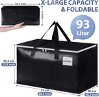 StorageRight Heavy Duty Moving Boxes-Moving Bags with Zipper, Reinforced Handles and Tag Pocket-Collapsible Moving Supplies-Totes for Storage Great for moving, Storage and Travel 93L(Black-4 Pack)