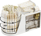Marte Vanci 360° Rotating Desk Organizer with 2 Drawer, Desktop Rotating Pen Holder with 6 Slots, Small Makeup Organizer, Multifunctional Desk Accessories for Office, Home(White)