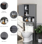 Meilocar Over the Toilet Storage Cabinet, Bathroom Storage Over Toilet with Two Doors and Adjustable Shelf, Space Saver with Open Shelf, Gray