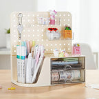 Comix Desk Organizer with 2 Drawer, Multifunctional Pen Holder for Desk, Desktop Organizer with Pegboard + Drawer + 5 Slots Pencil Holder for Office Home Art Supplies (White)