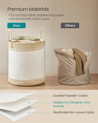 SONGMICS Laundry Hamper, Cotton Rope Laundry Basket with Handles, for Clothing, Living Room, Bedroom, 15.8 Gallons, 16.1 x 16.1 x 18.1 Inches, Cloud White and Camel Brown URLH060K01
