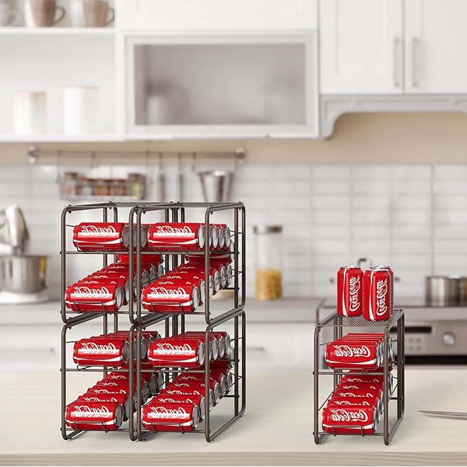 MOOACE 4 Pack Can Organizer for Pantry, Stackable Soda Can Dispenser Rack, Pantry Organizer Canned Food Storage Holder for Kitchen Refrigerator Cabinet, Bronze