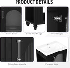 20" Small Bathroom Vanity with Sink and Glass Door,Storage Shelf & Toilet Paper Holder,Solid Wood & MDF Modern Single Bathroom Sink Cabinet with Glass Door Freestanding,Black