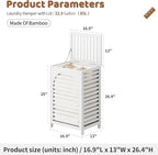 FILWH Laundry Hamper with Lid (16.9 * 13 * 26.5inches) Large Bamboo Laundry Bin Basket 85L Clothes Hamper with 1 Removable Bag Storage baskets for Bathroom (White)