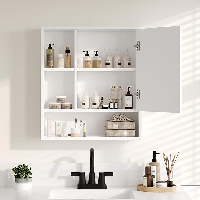 ChooChoo Bathroom Wall Mirror Cabinet, Medicine Cabinet with Single Door and Adjustable Shelf, Over The Toilet Space Saver Storage Cabinet, White