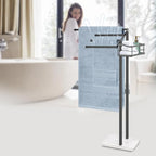 HarJue Towel Rack for Bathroom, 36” H Towel Holder Stand, Bath Towels Sheet Holder with Marble Base, Standing Rack for Home Pool Outdoor Floor, Store Family Member Towels (Black, 36” H-Basket)